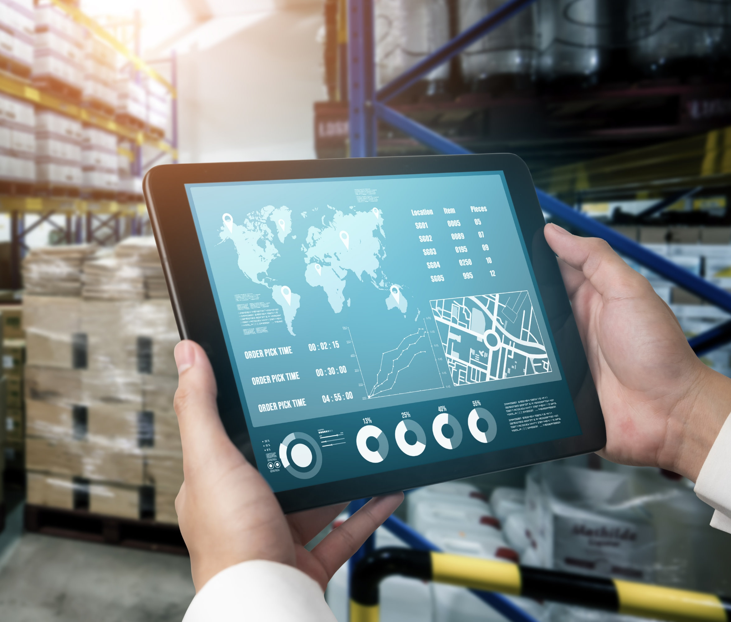 man holding tablet in warehouse